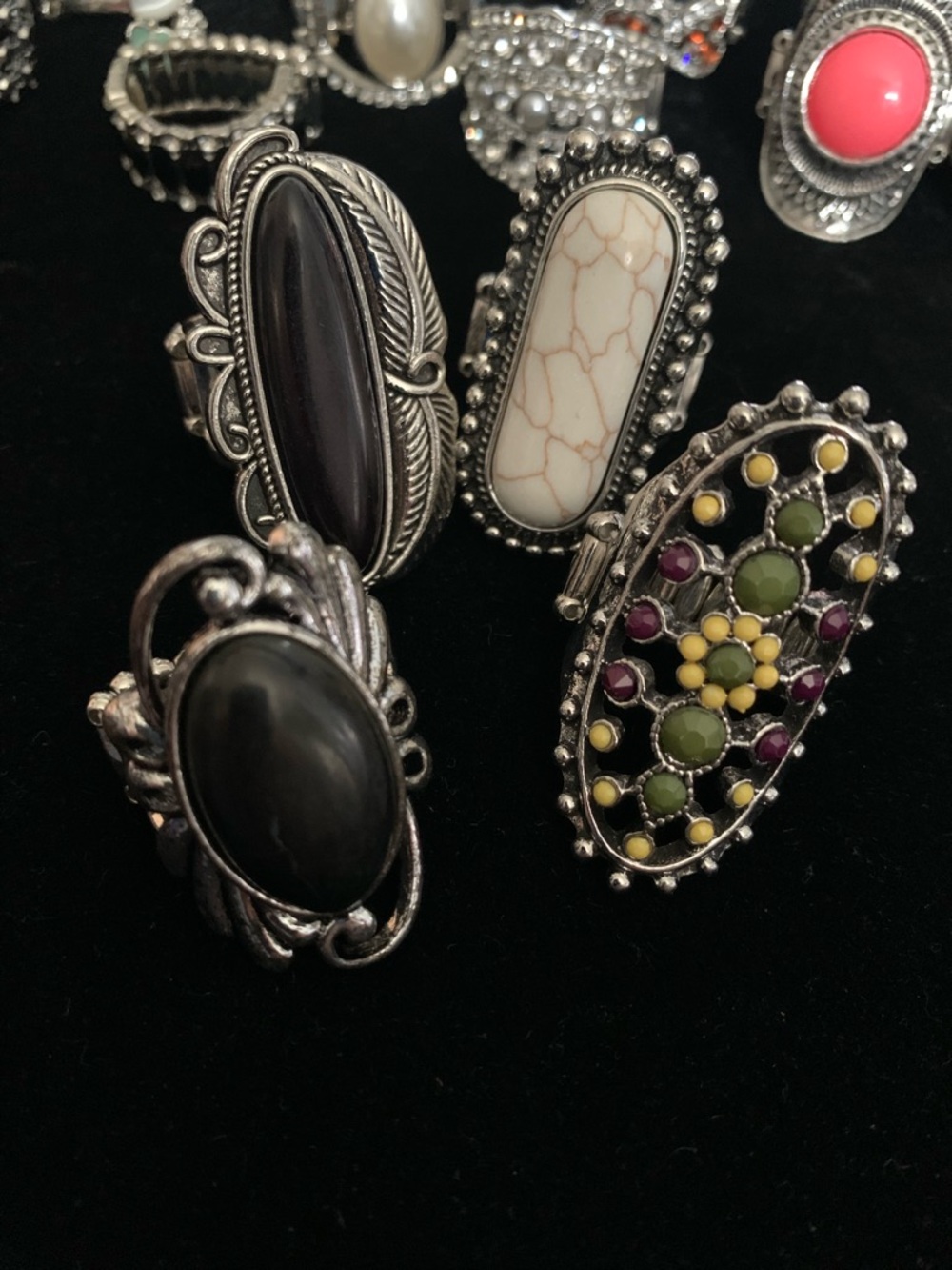 paparazzi Multi-Stone Oval Boho Ring Set in Black, White, Green, Yellow & Purple